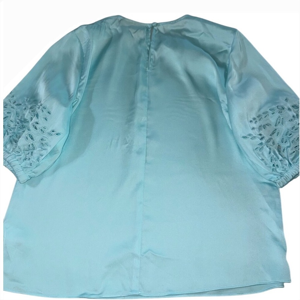 Ryegrass Aqua Haze Satin Eyelet Sleeve Blouse Top Small NWT - Picture 7 of 8